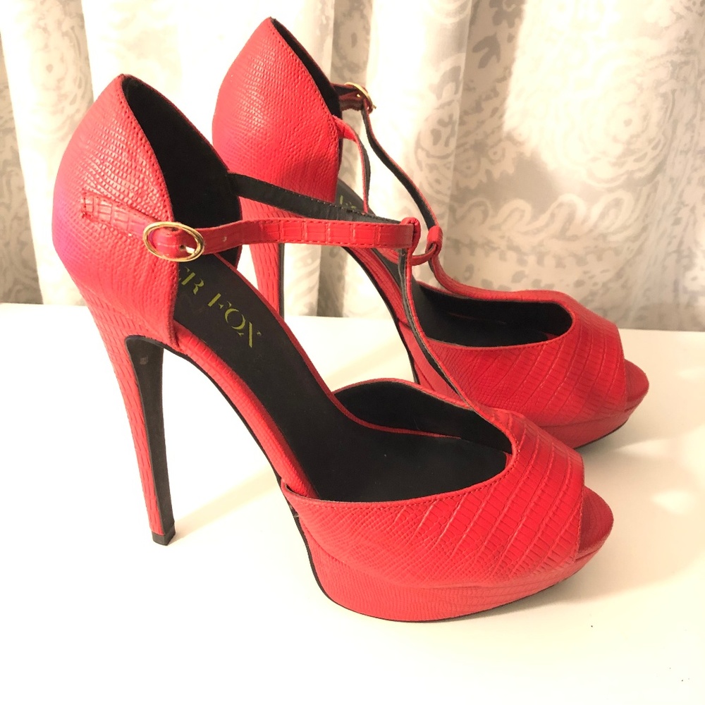 Paper Fox Red Peep Toe Stiletto Heels